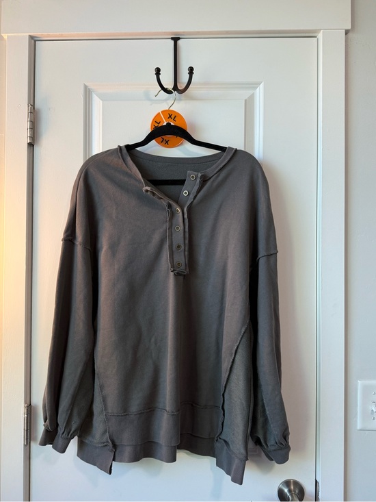 Amazon Tops - Amazon Washed Gray Snap-Button Henley Sweatshirt - Women